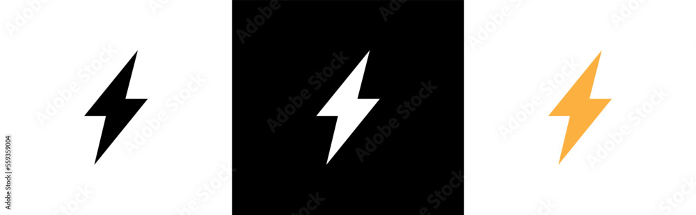 Lightning bolt icon set. Flash electric symbol. Thunderbolt flat style ...