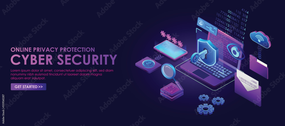 Cyber security isometric landing page.