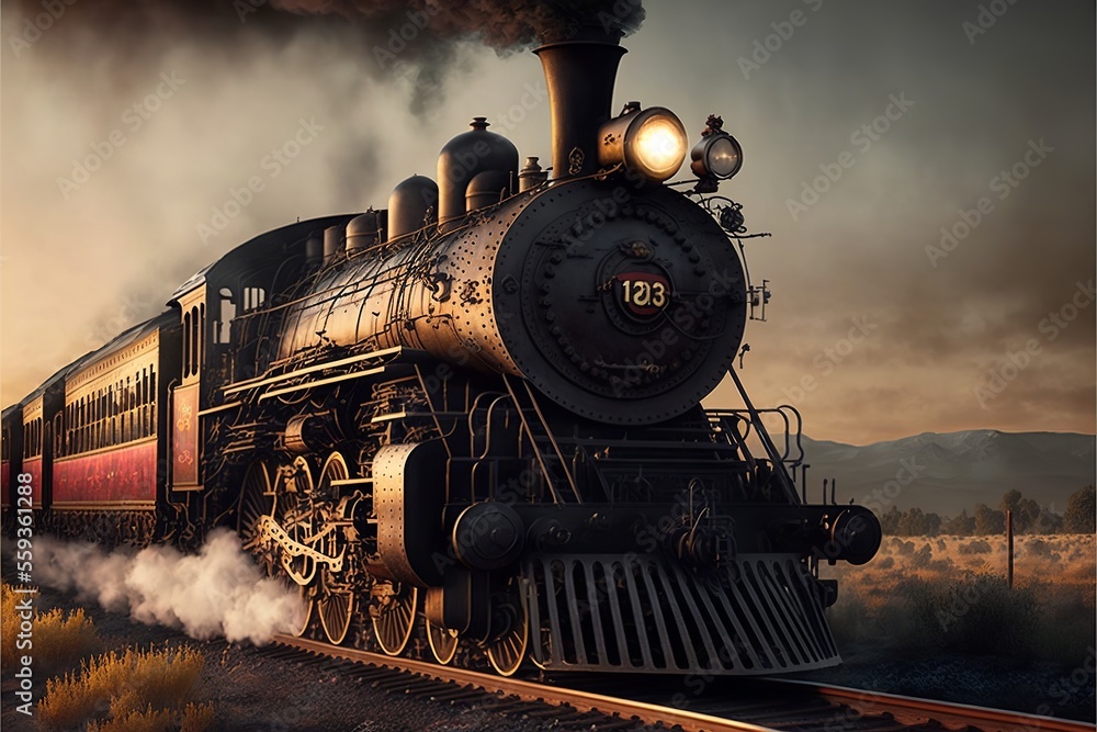 Good old steam train locomotive - obrazy, fototapety, plakaty 