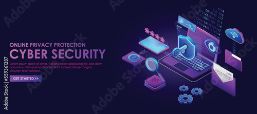 Cyber security isometric landing page.