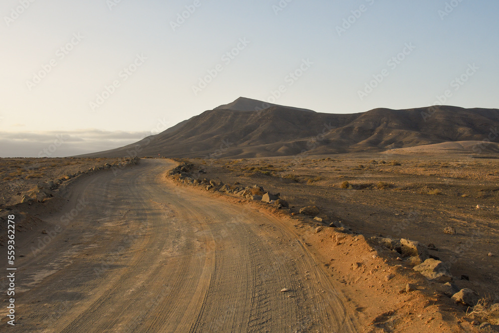 Road in a volcanic landscape of Lanzarote