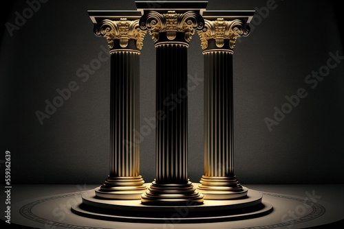 Fototapeta Columns in gold and black marble that are elegant and modern