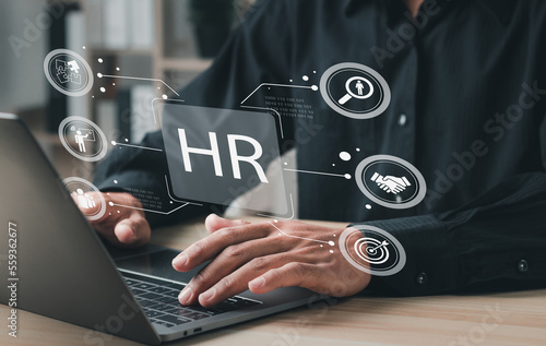 Human Resources (HR) management concept. People analytics, HR, recruitment, leadership and teambuilding. Online modern technologies for simplifying the human resources system.