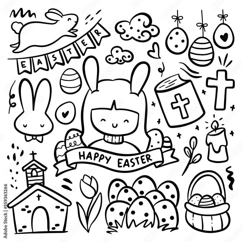 Obraz premium Set of Cute Hand Drawn Easter Doodle 
