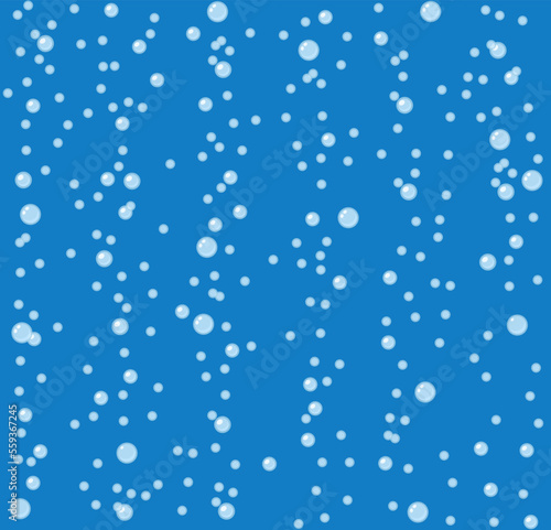 Bubbles vector seamless background with flat line icons. Soap texture. Gentle repeating background pattern of blue bubbles on a blue background. Abstract wallpaper with fizzy effect.