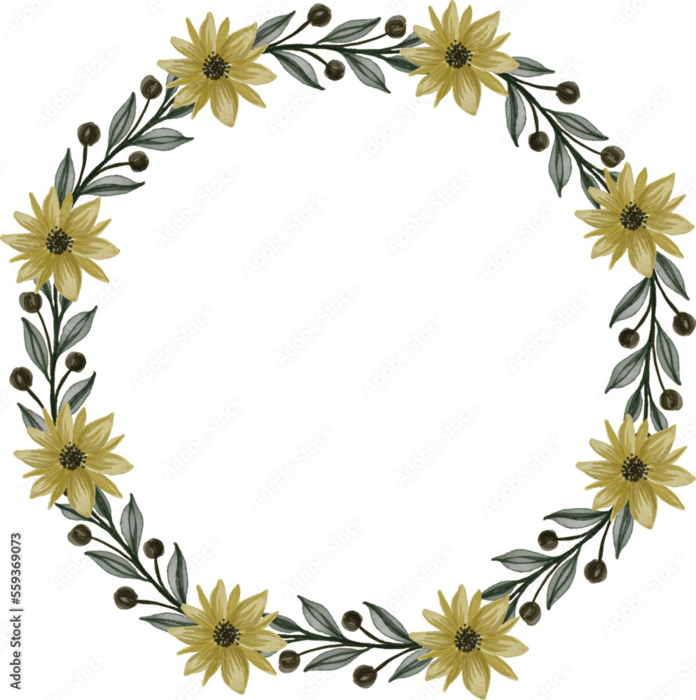 yellow floral wreath for greeting card