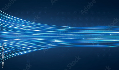 High speed moving blue stripes with glow, wireless data lines, high speed internet. Dynamic movement of Internet networks.