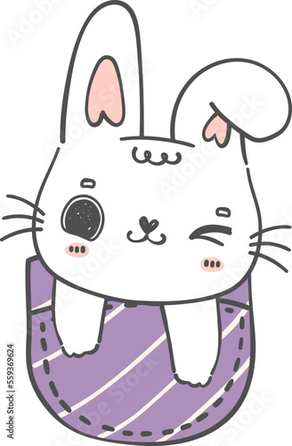 cute kawaii happy rabbit bunny animal in sweet pocket kid cartoon doodle hand drawing 