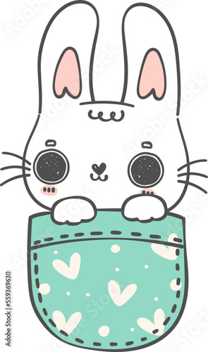 cute kawaii happy smile rabbit bunny animal in sweet pocket kid cartoon doodle hand drawing 