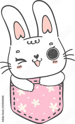 cute kawaii bunny animal in sweet pocket kid cartoon doodle hand drawing 