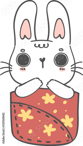 cute kawaii bunny animal in sweet pocket kid cartoon doodle hand drawing 