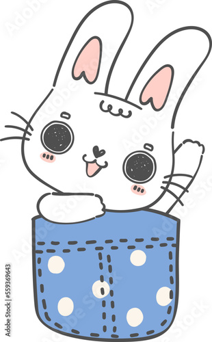 cute kawaii bunny animal in sweet pocket kid cartoon doodle hand drawing 