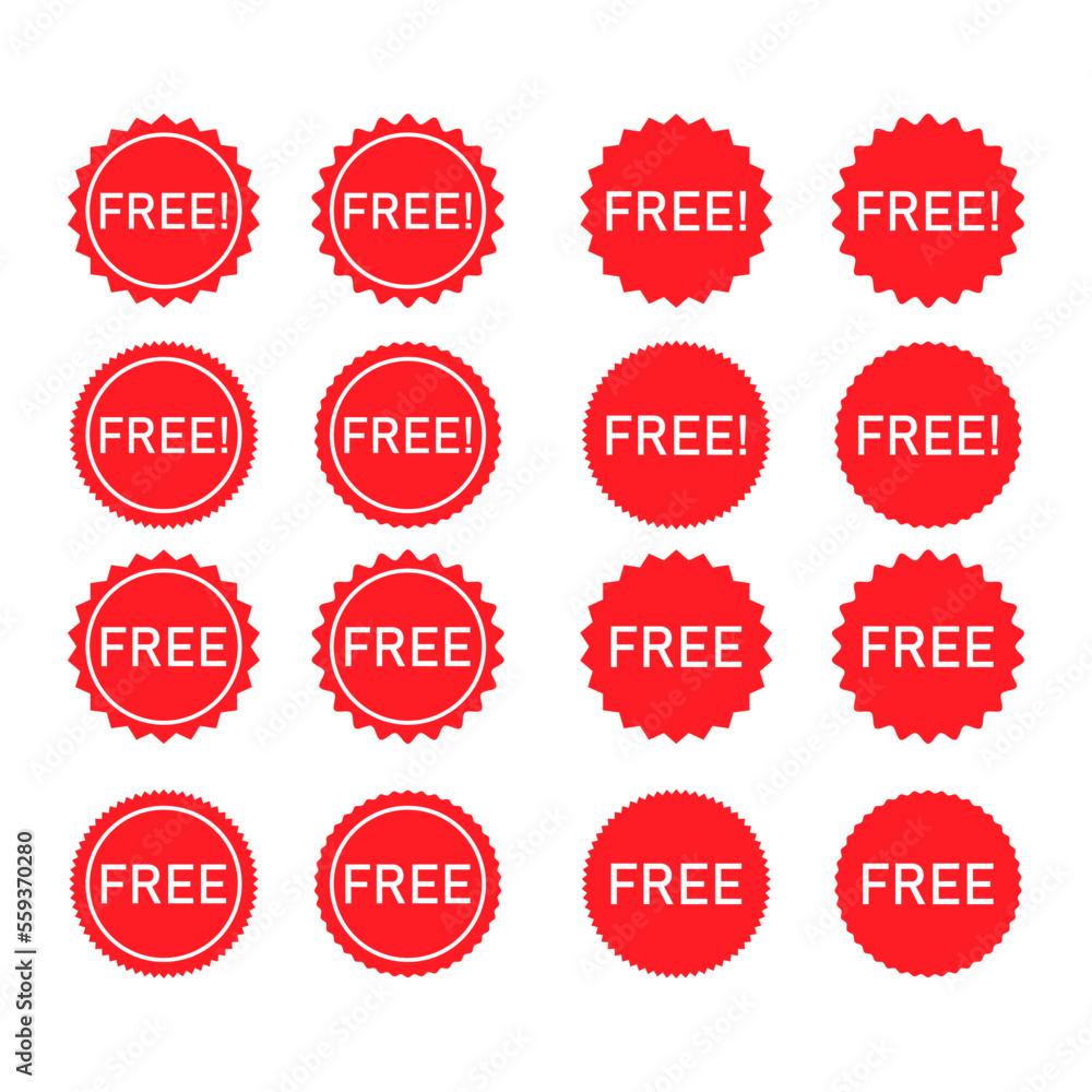 Set of Free web button sign, promotion design label icon, gratis business vector illustration Set of Free web button sign, promotion design label icon, gratis business vector illustration