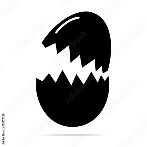 Broken Egg icon with shadow, shell easter symbol, healthy nature food, vector illustration, farm organic protein