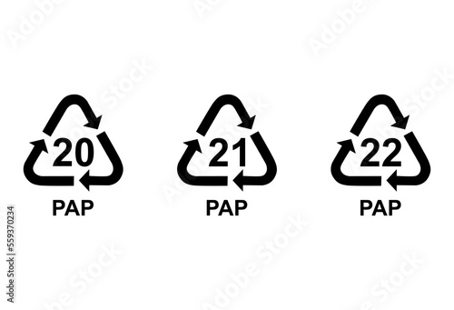 Set of Paper symbol, ecology recycling sign isolated on white background. Package waste icon