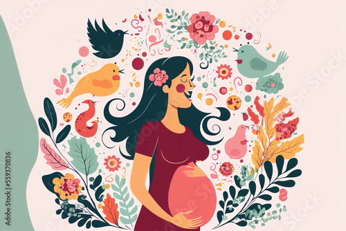 pregnant lady image for a pregnancy banner in a lovely cartoon style. Generative AI
