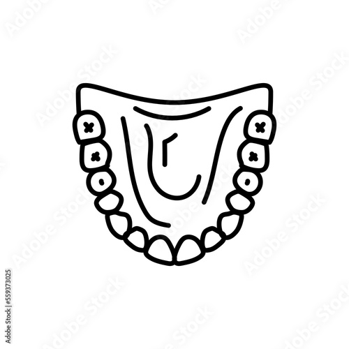 False teeth line icon. Dental prosthetic.