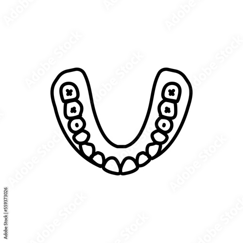 False teeth line icon. Dental prosthetic.