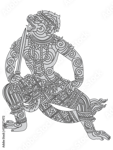 Hanuman tattoo  Thai traditional line art