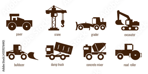 Construction equipment machines silhouettes