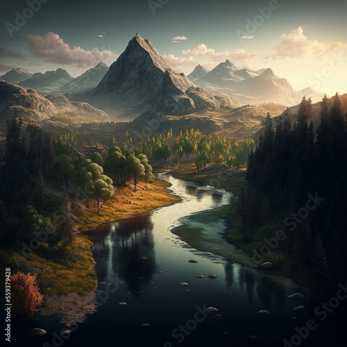 Generative AI generative aiと 湖と 風景と 自然と 空と 川と 雲と 景