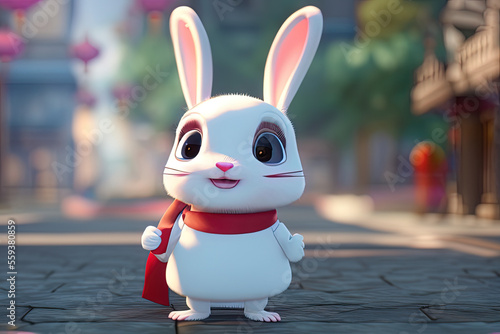 Cute Rabbit wearing Chinese outfit  Generative AI