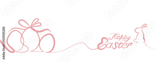 Happy easter simple decoration illustration. Easter bunny and lettering simple graphic for easter banner, background and graphic design. Vector illustration.