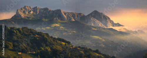 Fotografie Beautiful Light over Monsacro Mountain at Dawn, Asturias