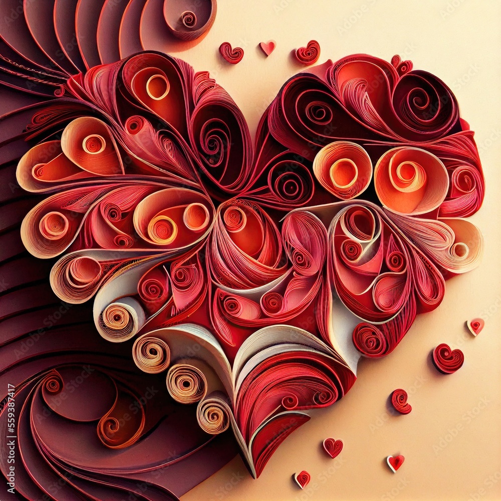Red heart curling paper as greeting card for expession of love concept made with Generative AI. Valentine day or Mother Day or Birthday card concept Red heart curling paper as greeting card for expession of love concept made with Generative AI. Valentine day or Mother Day or Birthday card concept