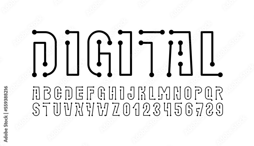 Digital technology font, future techno alphabet, ultra thin letters and ...