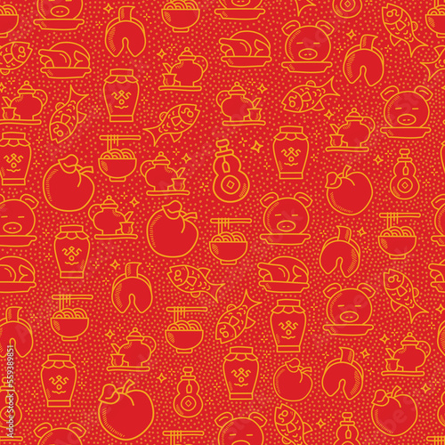 Red Vector Chinese New Year Food repeat pattern design