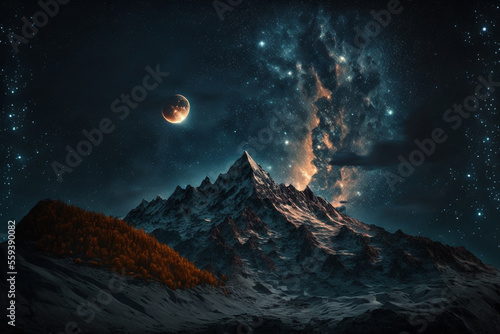 Stars over a mountain