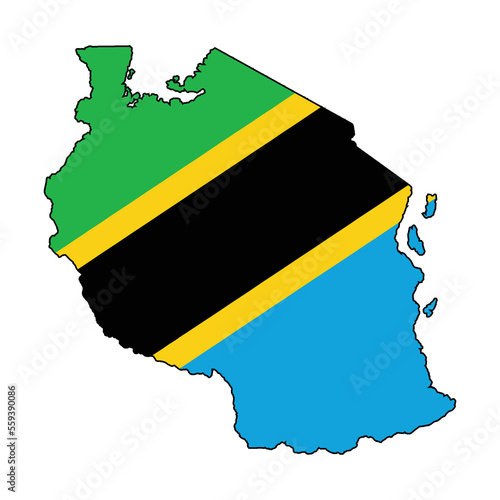 Tanzania Black Outline Silhouette Flag Map