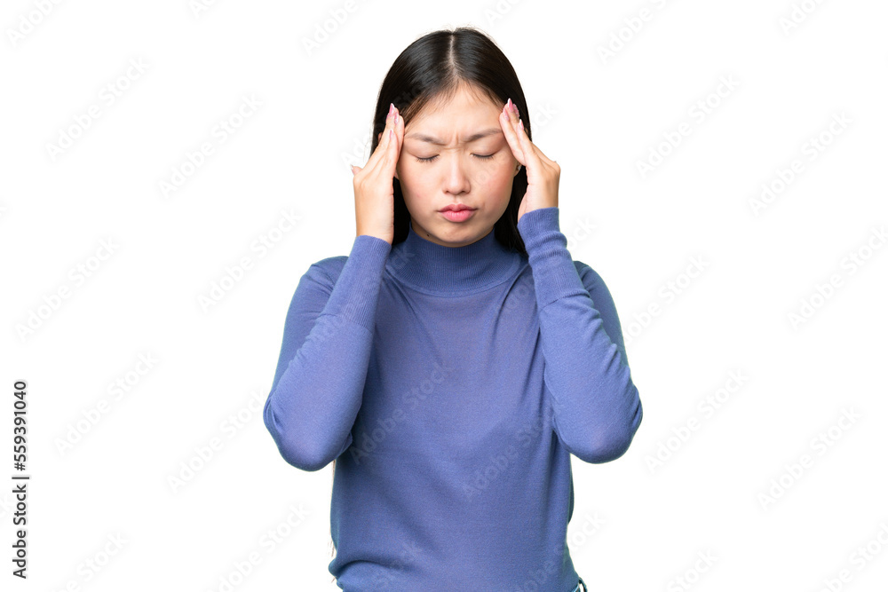 Young Asian woman over isolated chroma key background with headache Young Asian woman over isolated chroma key background with headache