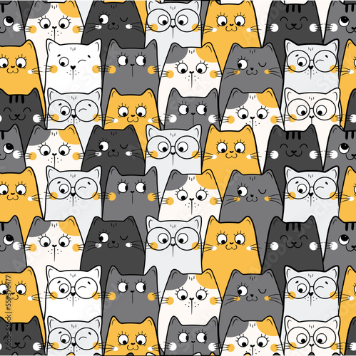 Doodle cats seamless pattern for any purposes. Vector illustration.