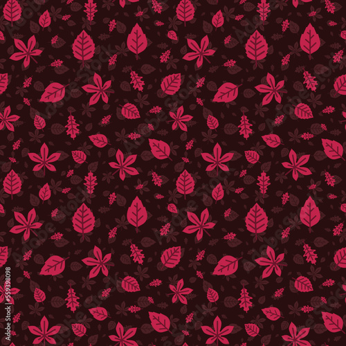 Vector Magenta autumn and spring leaves repeat pattern background design