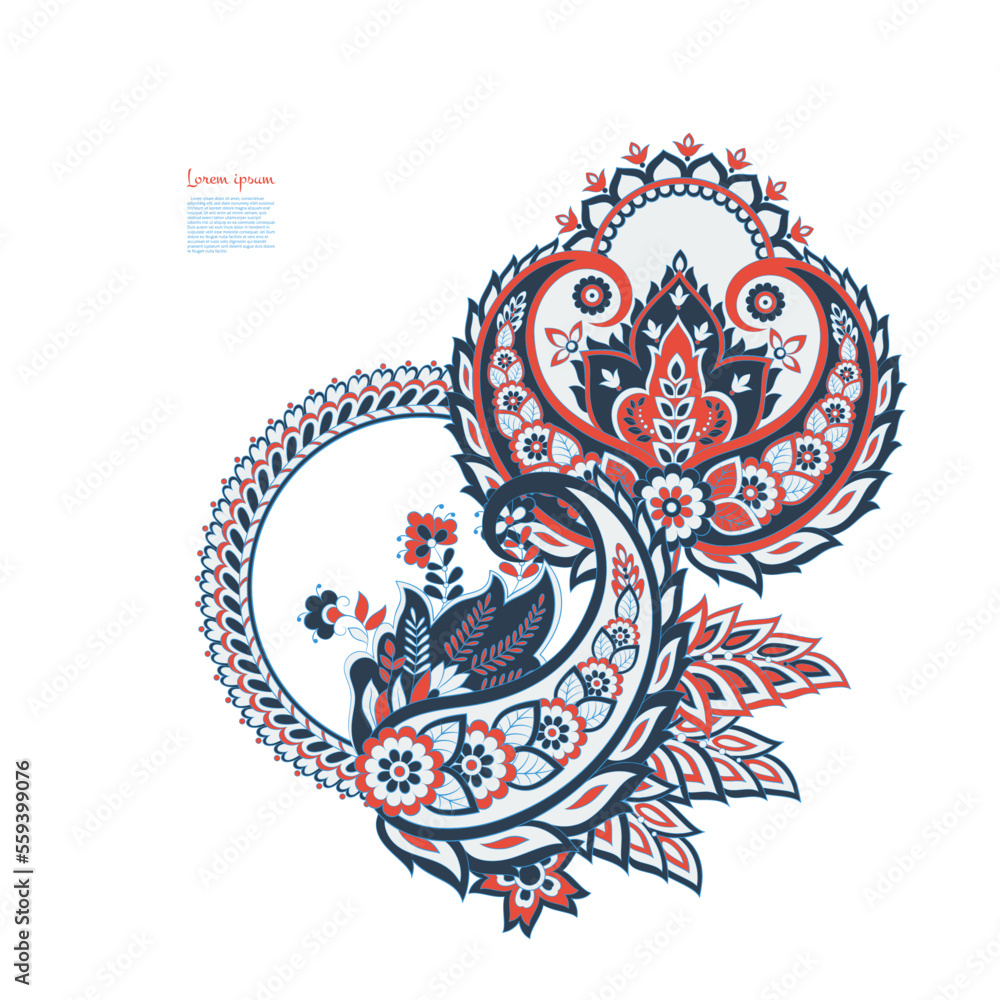 Paisley isolated. Card with paisley isolated for design. Floral vector pattern. Embroidery floral vector pattern