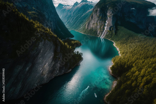 View the fjord s water from above. Generative AI