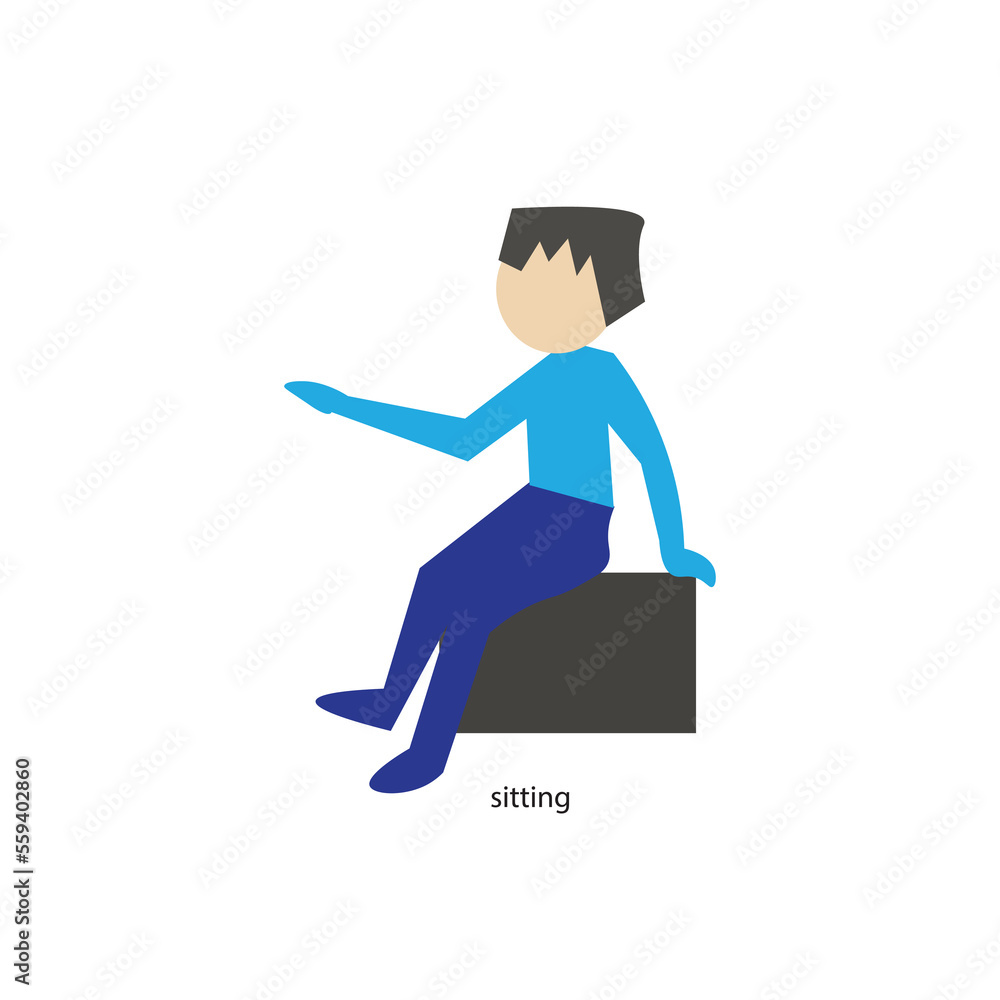 Side view of a cute cartoon man sitting on box, Vector on white background.