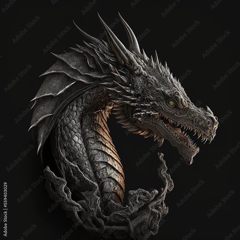 a stone dragon on a black background a stone dragon on a black background