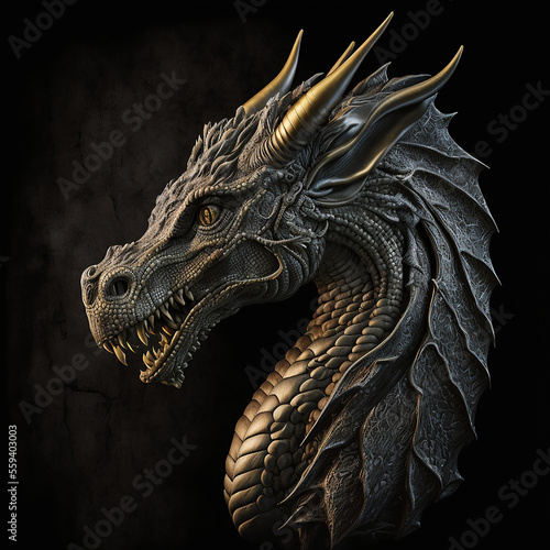 a stone dragon on a black background © Ydhimas