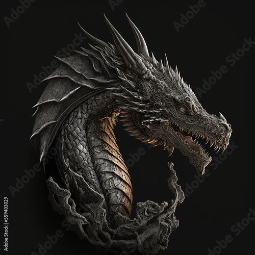 a stone dragon on a black background © Ydhimas