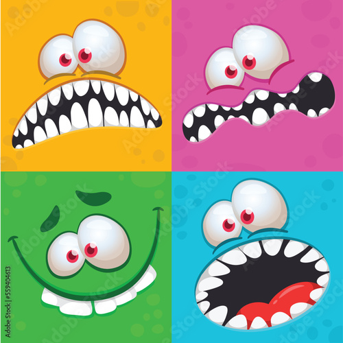Funny cartoon monster faces. Illustration of  alien different expression. Halloween design. Great for party decoration or package design