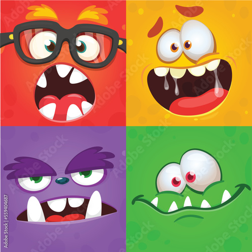 Funny cartoon monster faces. Illustration of  alien different expression. Halloween design. Great for party decoration or package design