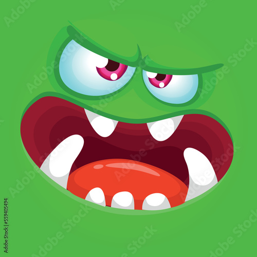 Funny cartoon monster character face expression. Illustration of cute and happy alien creature. Halloween design