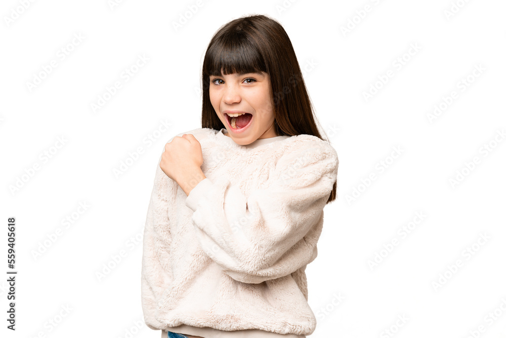 Little girl over isolated green chroma key background celebrating a victory Little girl over isolated green chroma key background celebrating a victory