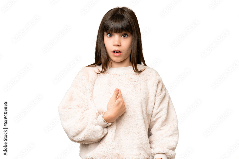 Little girl over isolated green chroma key background pointing to oneself Little girl over isolated green chroma key background pointing to oneself