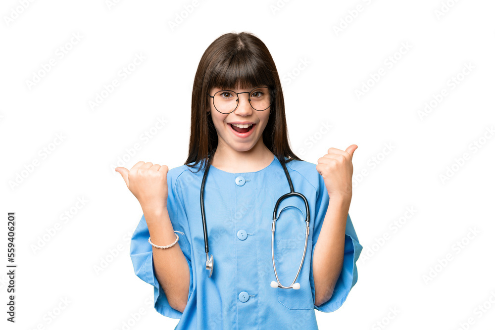 Little girl as a surgeon doctor over isolated chroma key background with thumbs up gesture and smiling Little girl as a surgeon doctor over isolated chroma key background with thumbs up gesture and smiling