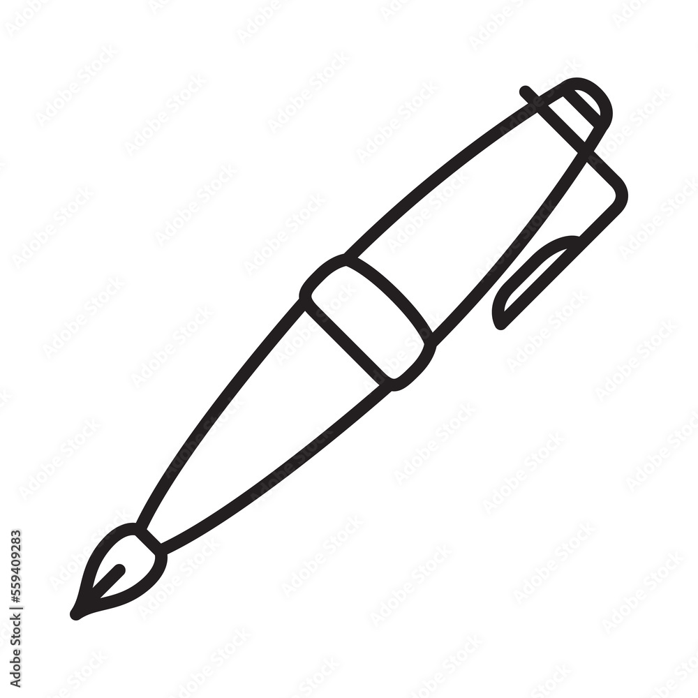 Vintage fountain pen.Ink pen.School supplies.Artist workplace. Isolated on white background.Outline vector illustration.