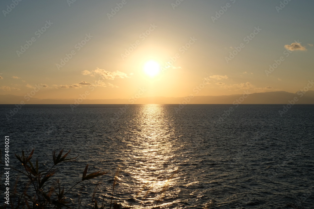 sunset over the sea of Enoshima island